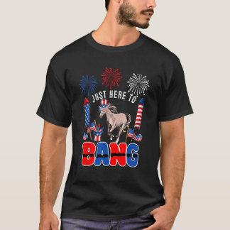 Just Here To Bang Horse Sunglasses American Flag T-Shirt