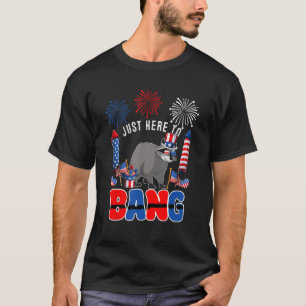 Just Here To Bang  Raccoon Sunglasses American Fla T-Shirt
