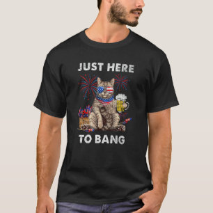 Just Here To Bang USA Flag Beer 4th Of July Cat T-Shirt