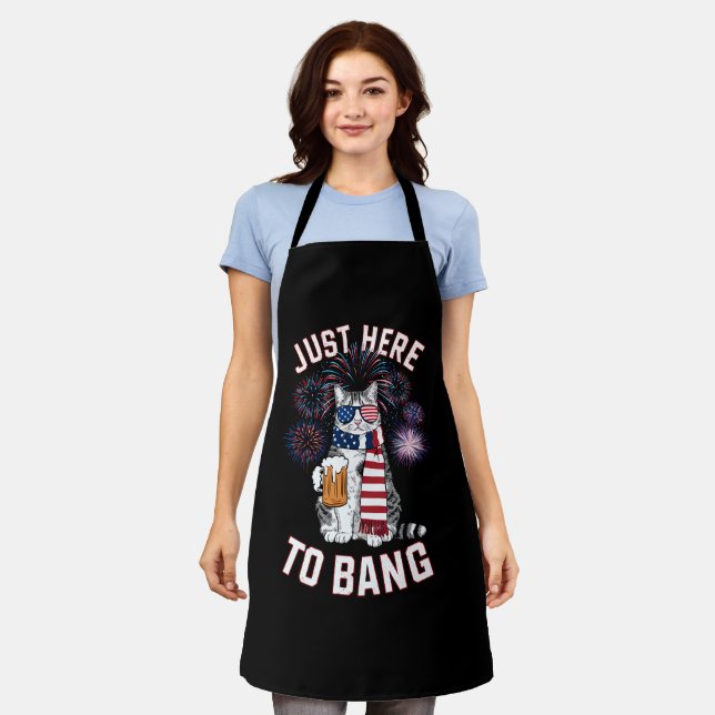 Just Here To Bang USA Flag Beer Cat Lover July 4th Apron (Worn)