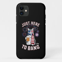 Just Here To Bang USA Flag Beer Cat Lover July 4th