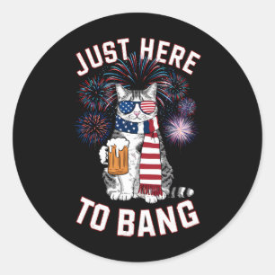 Just Here To Bang USA Flag Beer Cat Lover July 4th Classic Round Sticker