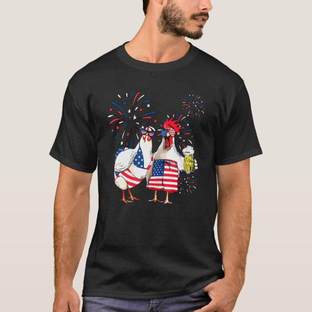 Just Here To Bang Usa Flag Chicken Beer Firework 4 T-Shirt (Front)