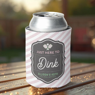 Just Here To Dink Pink Stripe Pickleball  Can Cooler