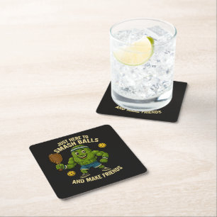 Just Here to Smash Balls and Make Friends Square Paper Coaster