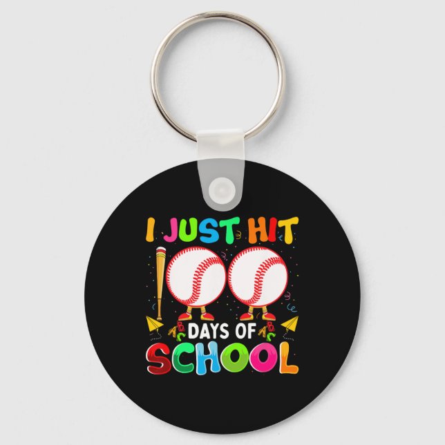 Just Hit 100 Days Of School Baseball 100th Day Boy Key Ring (Front)