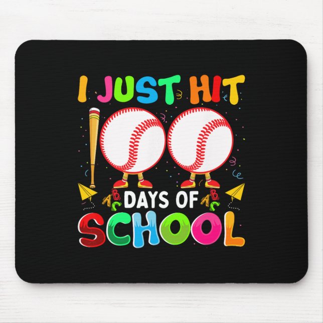 Just Hit 100 Days Of School Baseball 100th Day Boy Mouse Mat (Front)