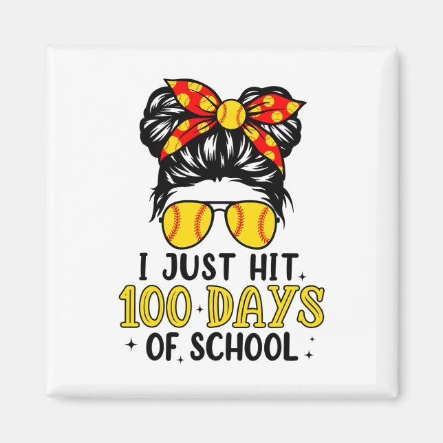 Just Hit Happy 100 Days Of School Softball Messy B Magnet (Front)