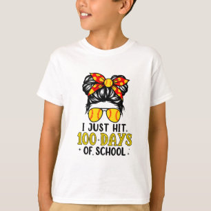 Just Hit Happy 100 Days Of School Softball Messy B T-Shirt