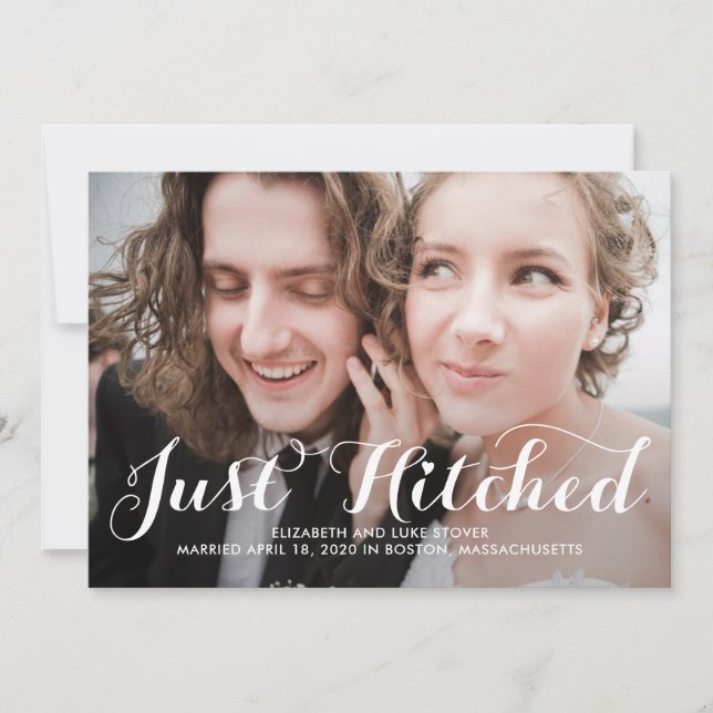 Just Hitched Editable Colour Wedding Announcement (Front)