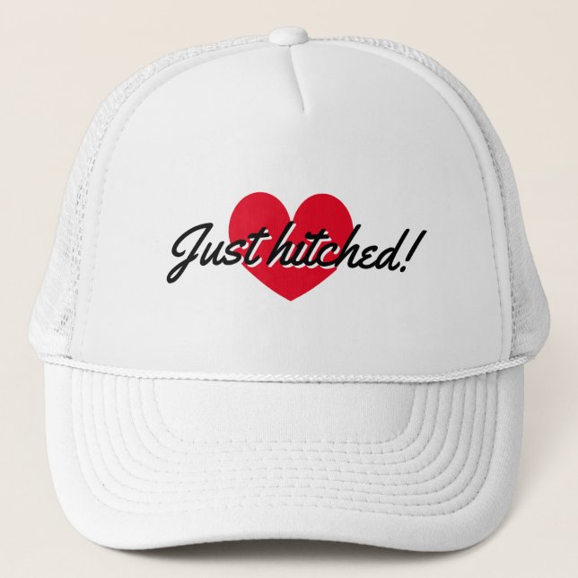 Just hitched trucker hat for newly weds couple (Front)