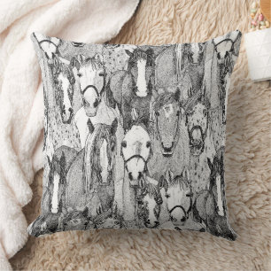 just horses black white cushion