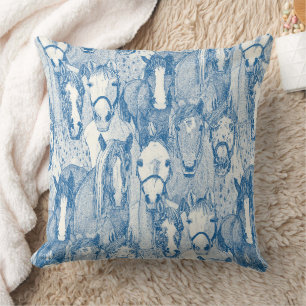 just horses cobalt blue half pearl cushion