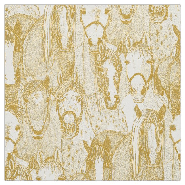 just horses gold half pearl fabric (Swatch)