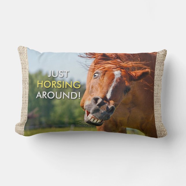 Just Horsing Around Horse Photograph Lumbar Cushion (Front)