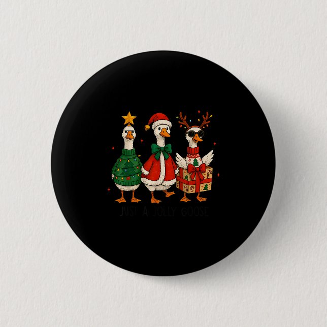 Just Jolly Goose Christmas Santa Reindeer Xmas Tre 6 Cm Round Badge (Front)