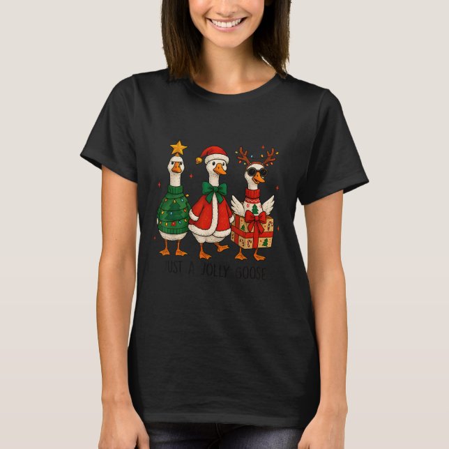 Just Jolly Goose Christmas Santa Reindeer Xmas Tre T-Shirt (Front)