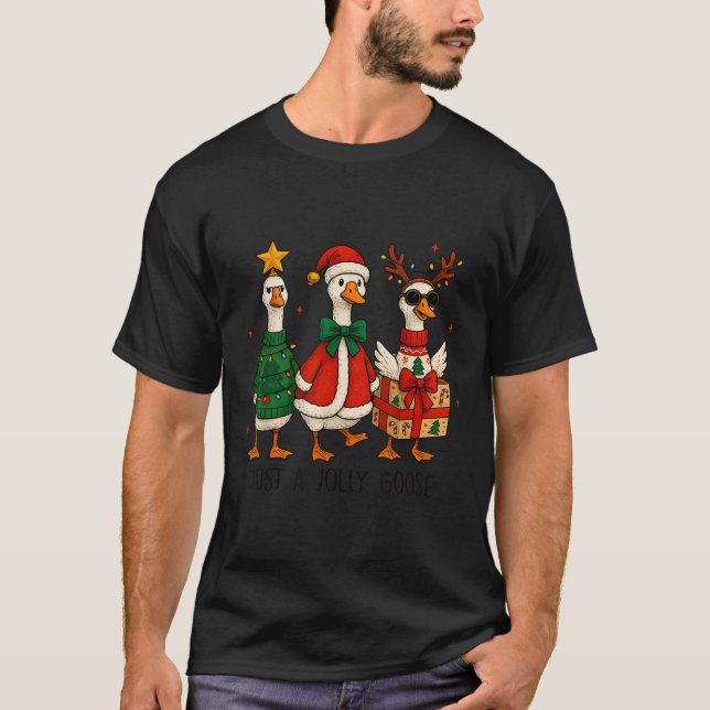 Just Jolly Goose Christmas Santa Reindeer Xmas Tre T-Shirt (Front)