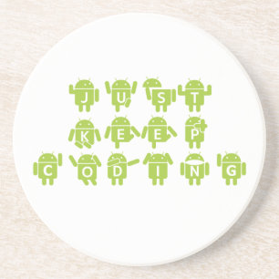 Just Keep Coding (Android Bug Droid Grey Bckgrnd) Coaster