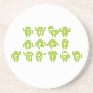 Just Keep Coding (Android Bug Droid Grey Bckgrnd) Coaster