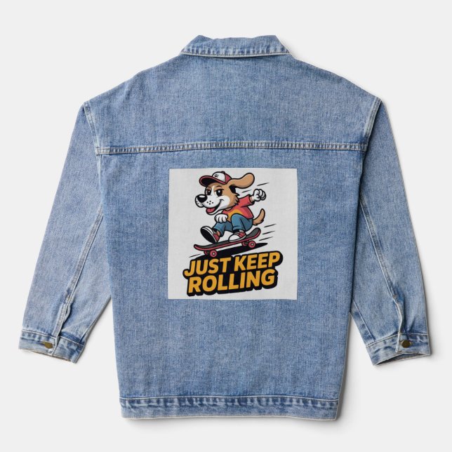 Just Keep Rolling – Funky Skate Dog Edition Denim Jacket (Back)