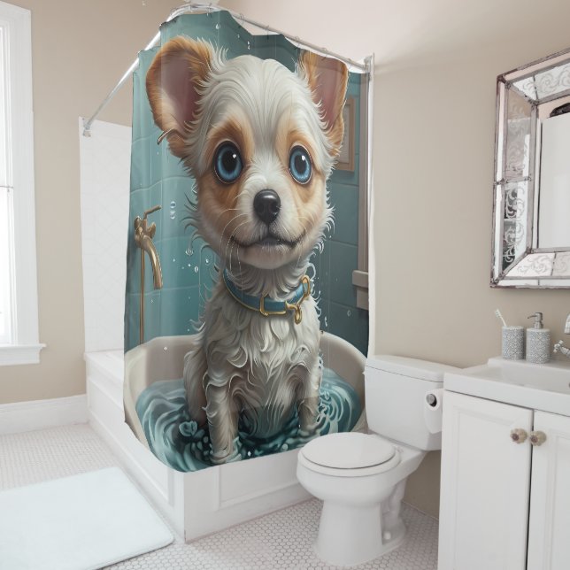 Just Keep Scrubbing - Funny Animal portraits Shower Curtain (In Situ)