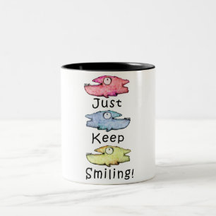 Just Keep Smiling! Colourful toothy fish Two-Tone Coffee Mug