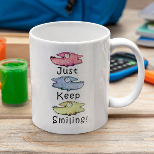 Just Keep Smiling Colourful Whimsical Fish Large Coffee Mug