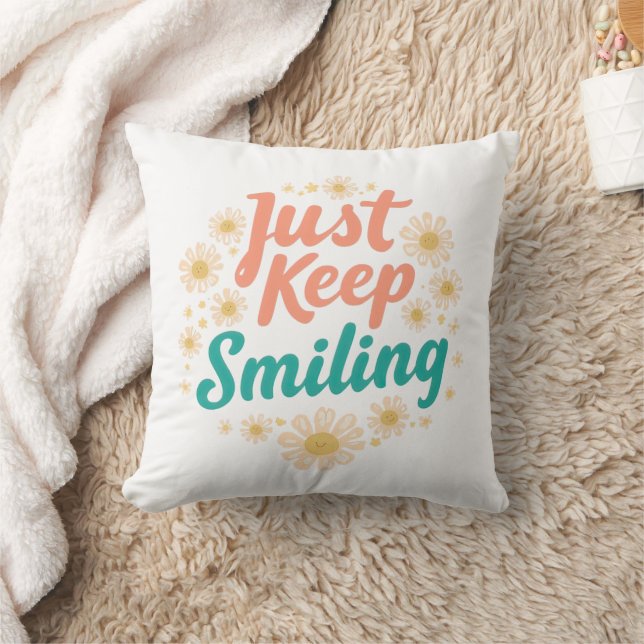 "Just Keep Smiling" with Cheerful Daisies Cushion (Blanket)