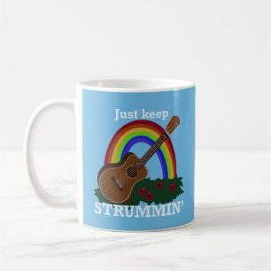 Just Keep Strummin’ Ukulele Rainbow Hawaiian Coffee Mug