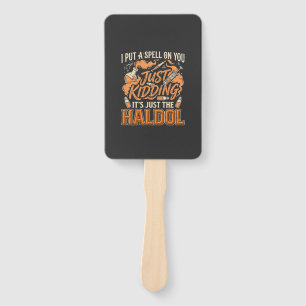 Just Kidding Haldol Halloween Potion Bottle Syring Hand Fan