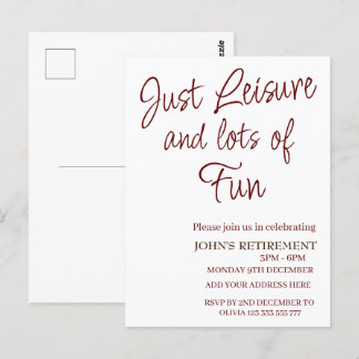 Just Leisure and lots of fun Funny Retirement Postcard