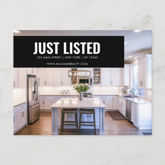 JUST LISTED Elegant Customisable Real Estate Postcard (Front)