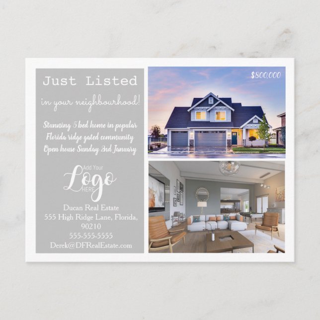 JUST LISTED Real Estate Marketing Postcard (Front)