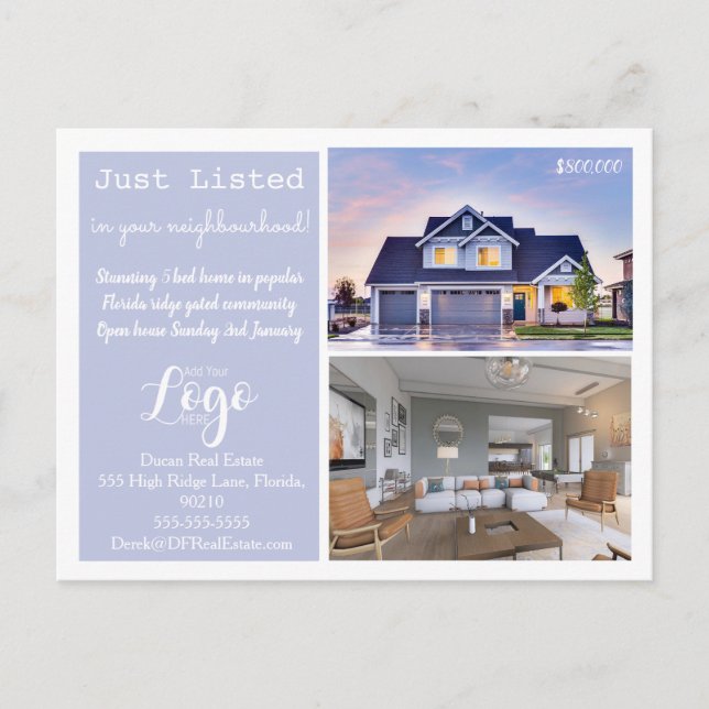 JUST LISTED Real Estate Marketing Postcard (Front)