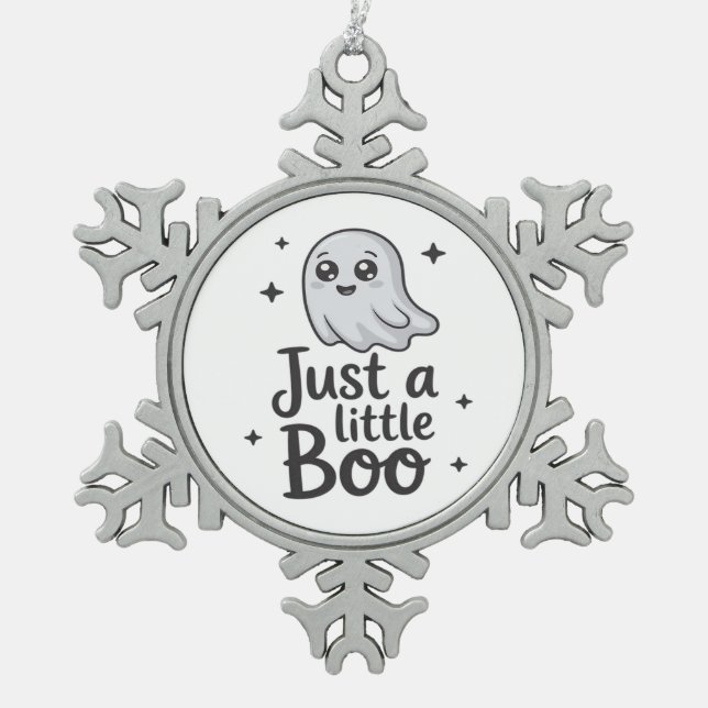 Just Little Boo Funny Design Snowflake Pewter Christmas Ornament (Front)