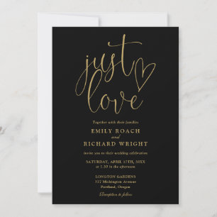 Just Love All In One Black And Gold Wedding Invitation