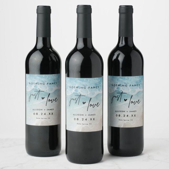 Just Love Beach Elopement Favours Wine Label (Bottles)