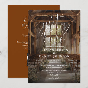 Just Love Boho Barn String Lights QR Code Wedding Invitation