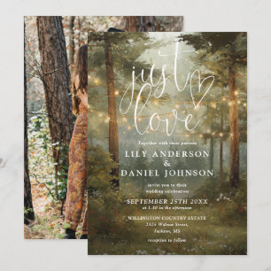 Just Love Boho Forest String Lights Wedding Photo Invitation