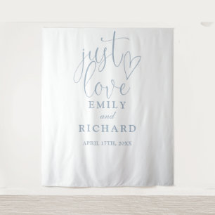 Just Love Dusty Blue Wedding Photo Backdrop Tapestry