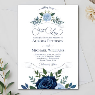 Just Love Elegant Blue Roses Love Fancy Wedding Invitation