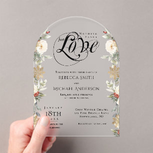 Just Love Elegant Floral Arch Winter Wedding Acrylic Invitations