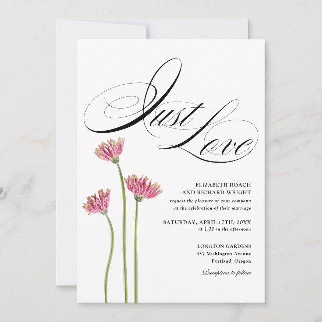 Just Love Elegant Script Floral Wedding Invitation (Front)