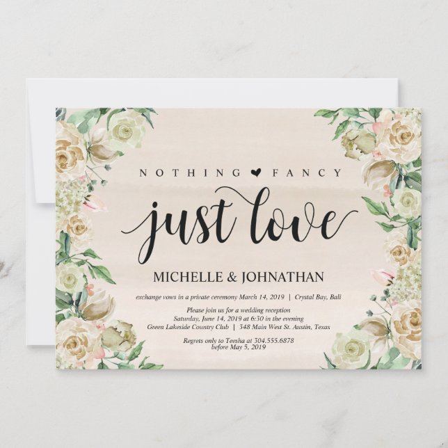 Just love, Elopement Reception Invitation Card (Front)