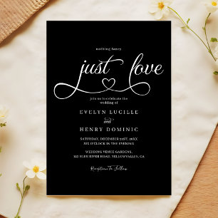 Just Love Heart Script Sleek Black Wedding Invitation