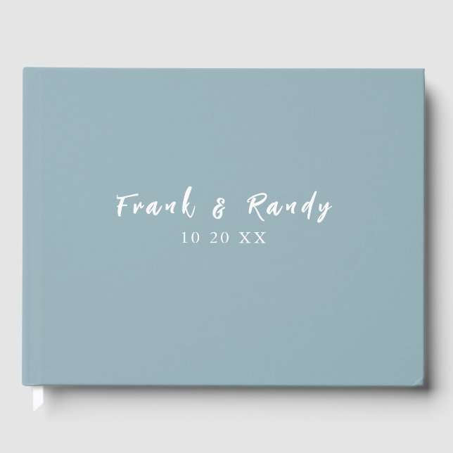 Just Love Minimalist Dusty Blue White Wedding Guest Book (Front)