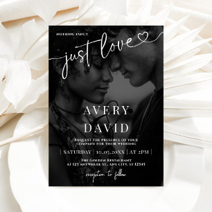Just Love Minimalist Wedding Black Photo Invitation
