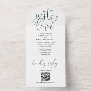 Just Love Modern QR Code Emerald Green Wedding All In One Invitation