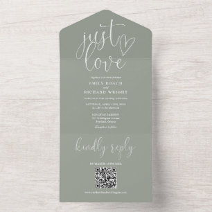 Just Love Modern QR Code Sage Green Wedding All In One Invitation